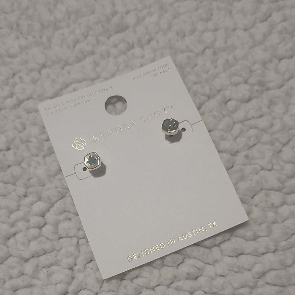 NWT Kendra Scott Hexagon Gold and Teal Earrings